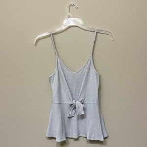 Caution to the Wind Blue and White Tie Front Tank Top Blouse (Medium)